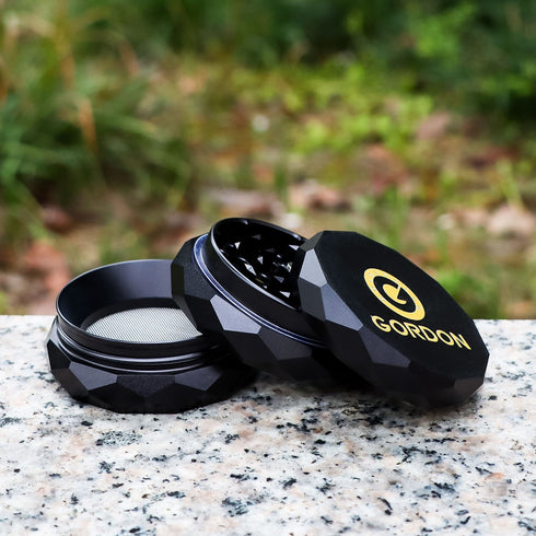 Gordon Diamond Surface Aluminum Alloy Herb Grinder, Black 50 mm Smoker Grinder, 4 Lay Easy Clean Herb Grinders